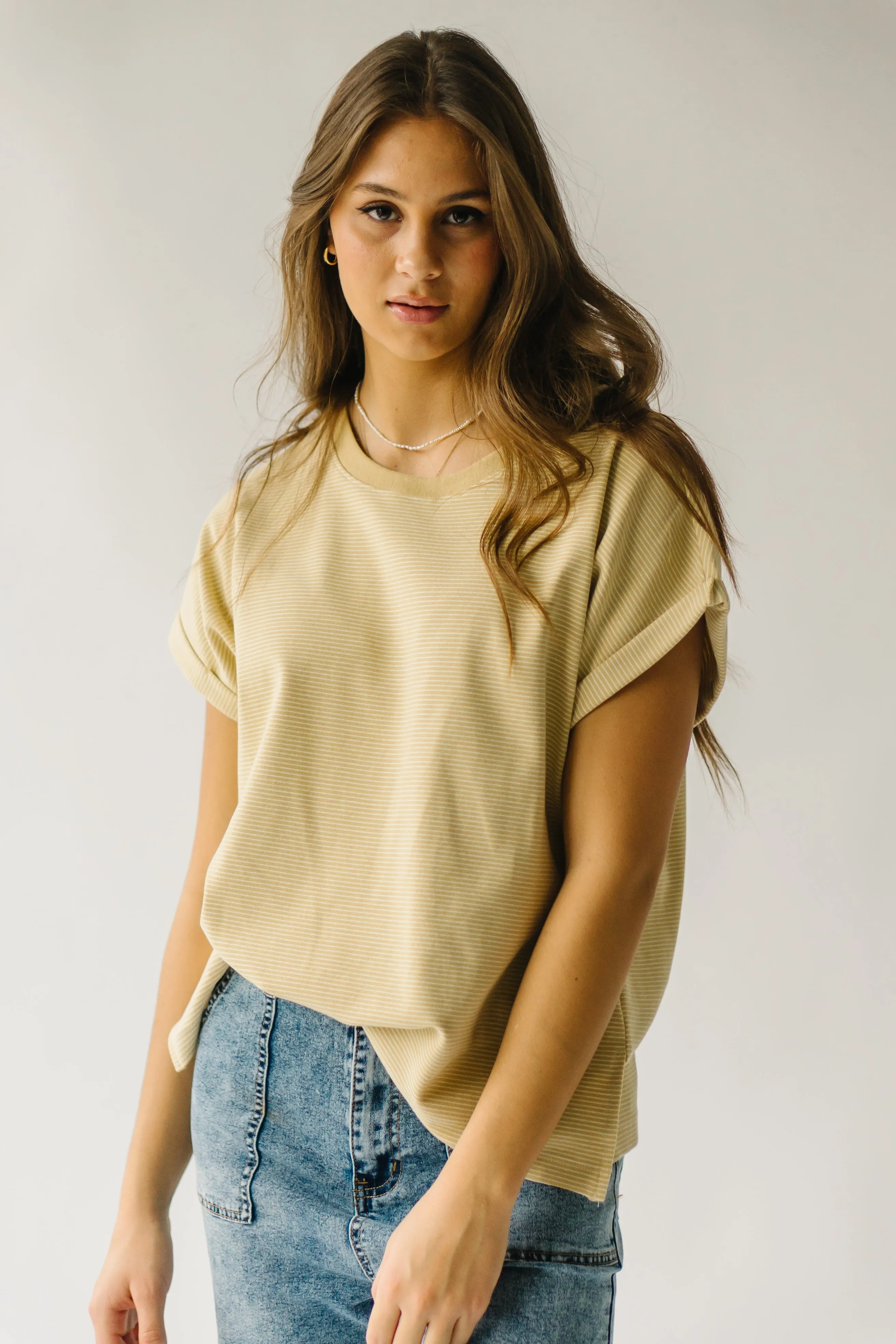 The Rendon Striped Dolman Tee in Honey   White