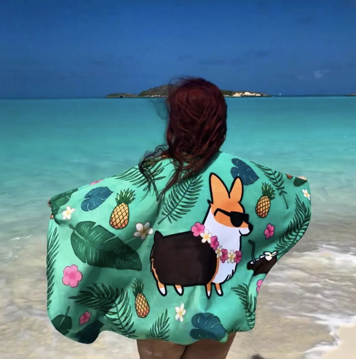 Tropical Corgi Beach Towel