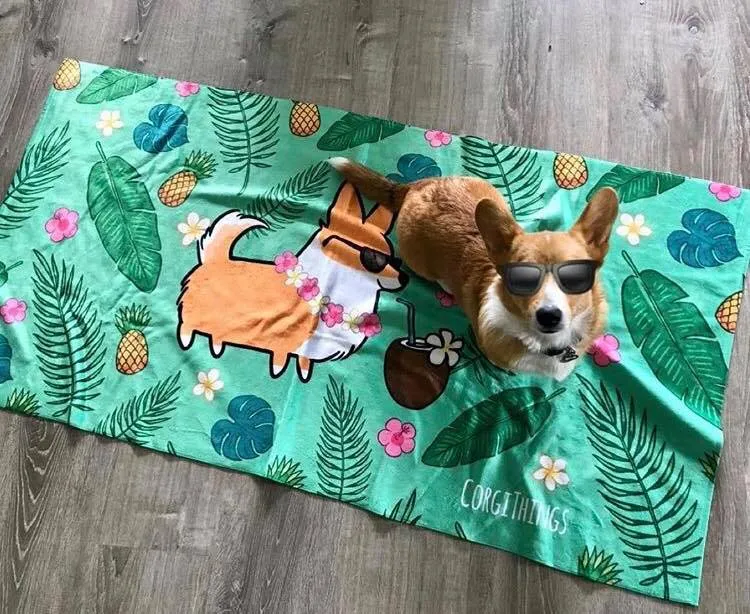 Tropical Corgi Beach Towel