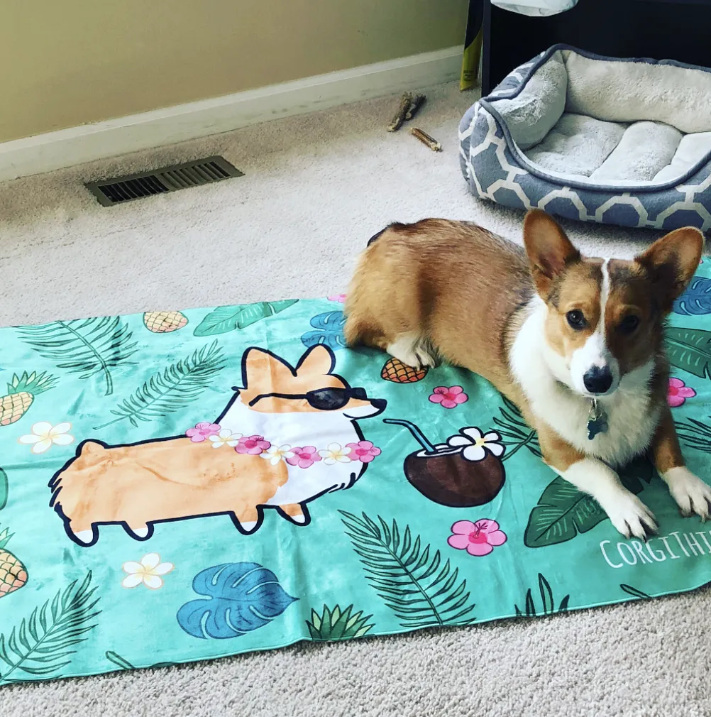 Tropical Corgi Beach Towel