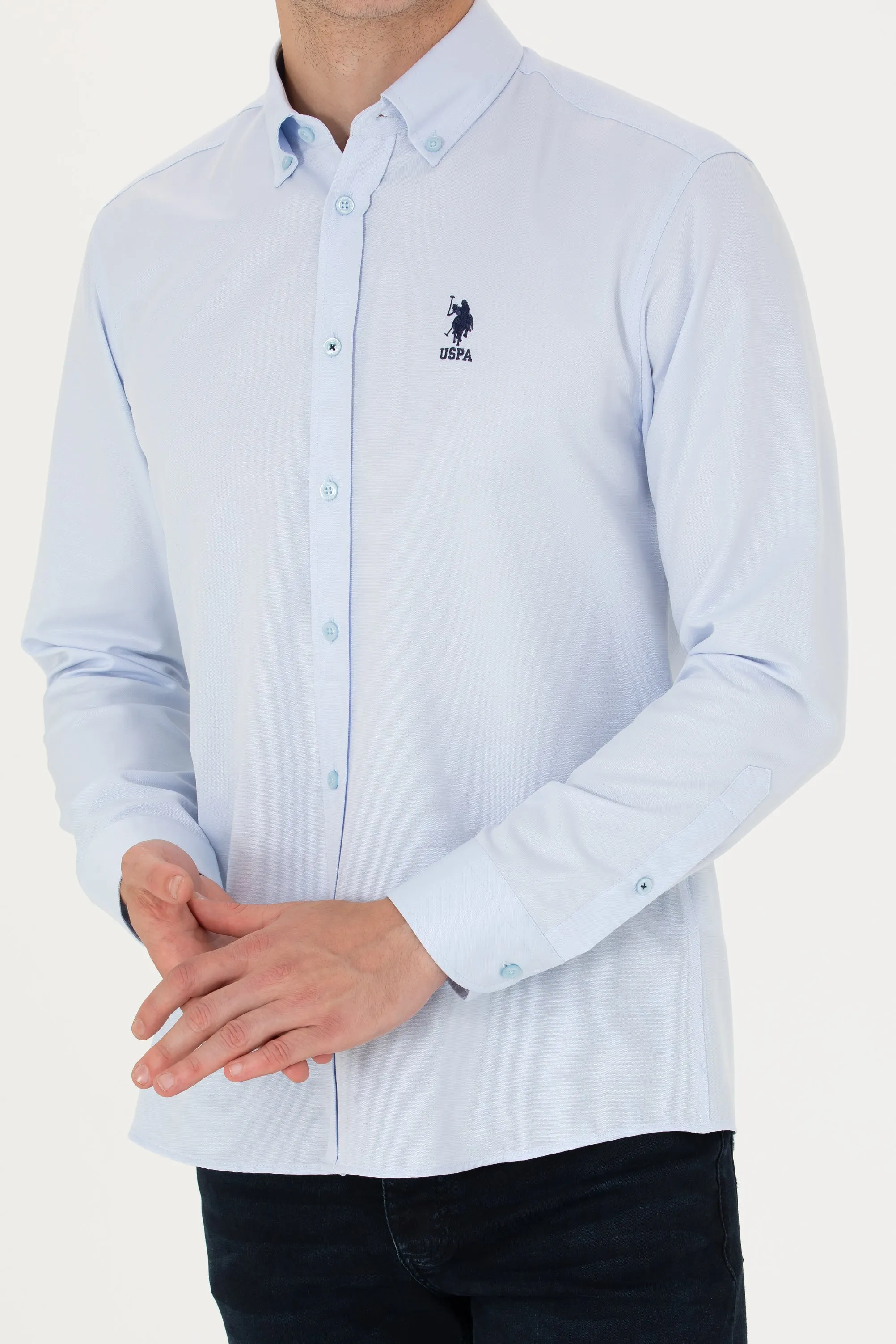 US Polo Assn. Men Shirt Slim Full Sleeve Light Blue VR003 USPSH332 USPA