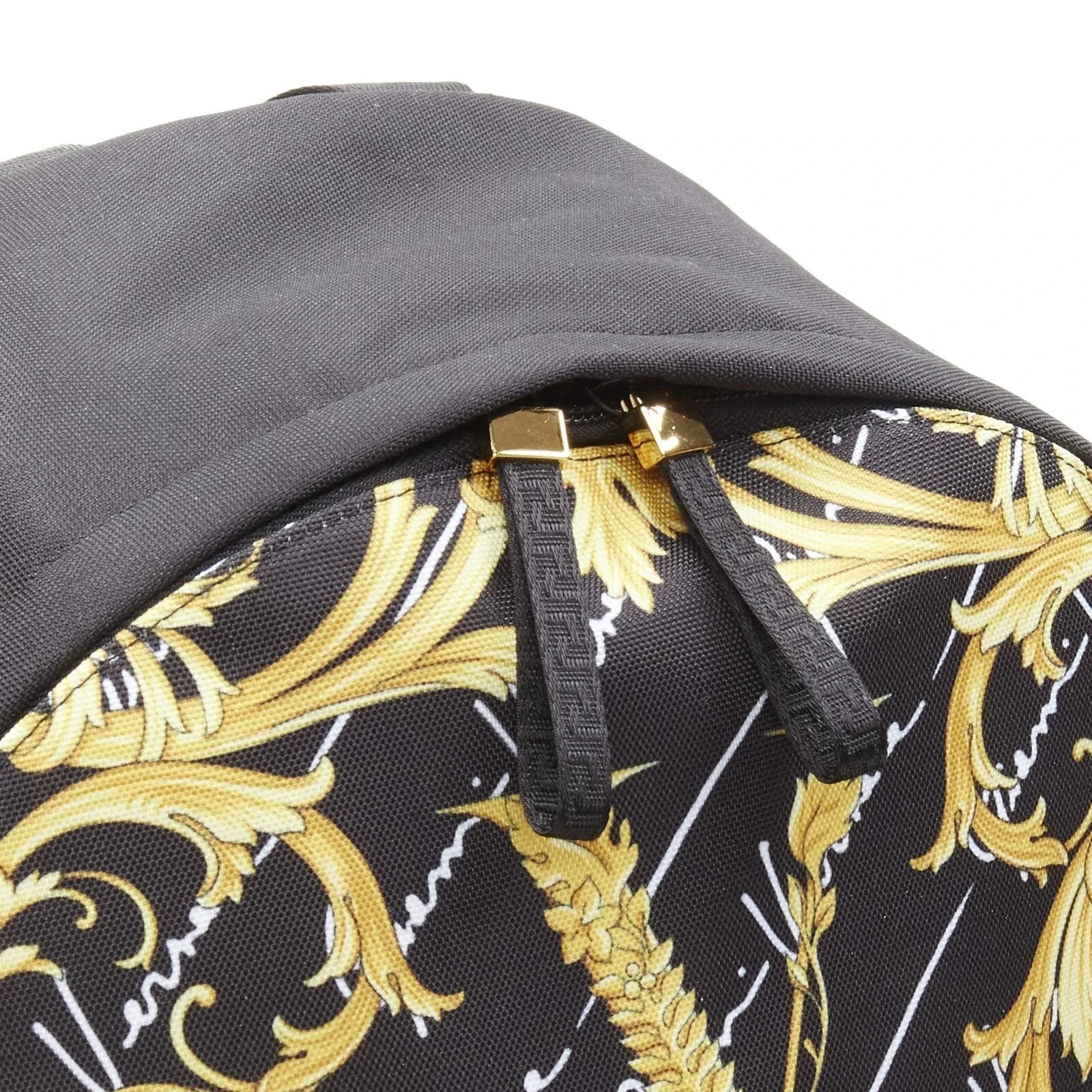 Versace Black Nylon Barocco Signature Print Zip Backpack