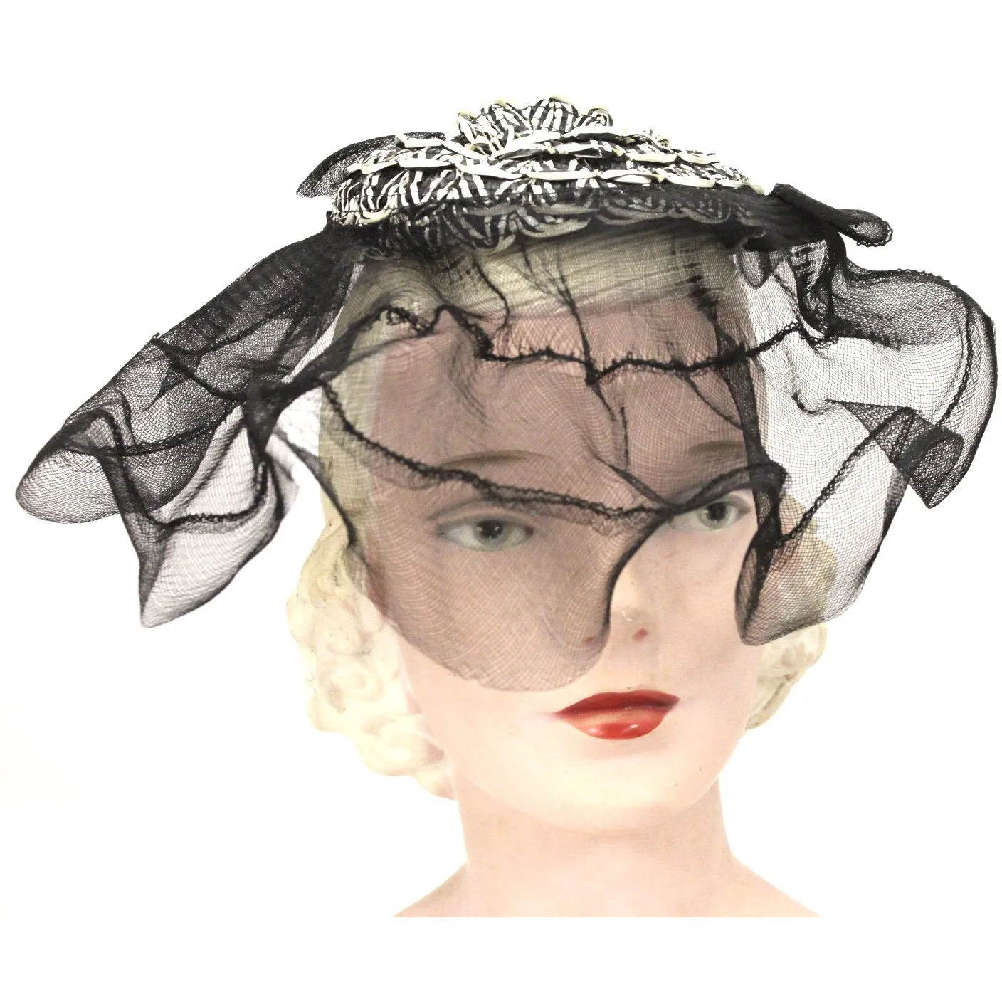 Vintage Calot Hat Horsehair Half Brim 1940s O/S Guernsey Pie Fascinator