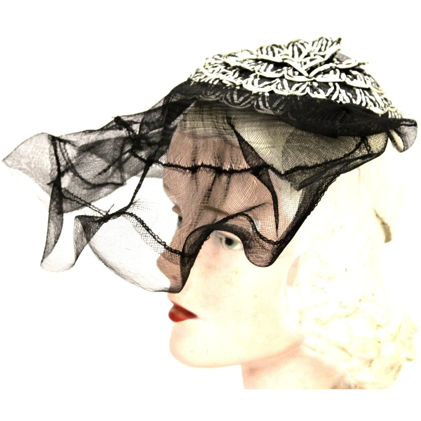 Vintage Calot Hat Horsehair Half Brim 1940s O/S Guernsey Pie Fascinator