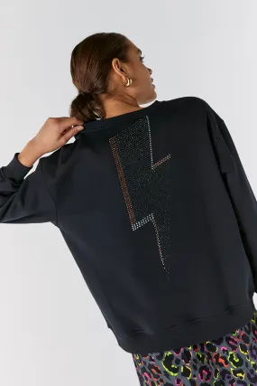 Washed Black with Studded Lightning Bolt Oversized Sweatshirt