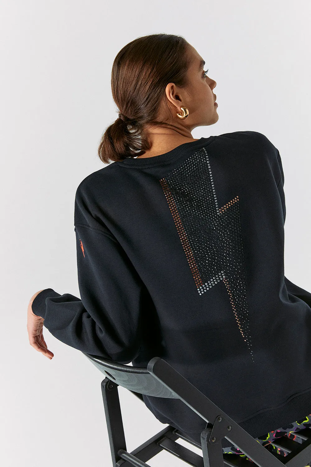 Washed Black with Studded Lightning Bolt Oversized Sweatshirt