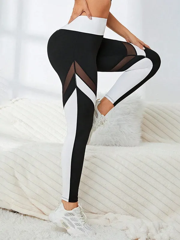 ZASUWA Female Contrast Color Stripes Sexy Sheer Mesh Leggings