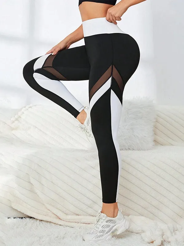 ZASUWA Female Contrast Color Stripes Sexy Sheer Mesh Leggings