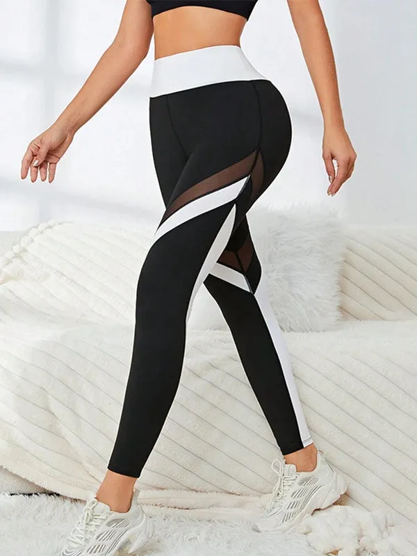 ZASUWA Female Contrast Color Stripes Sexy Sheer Mesh Leggings