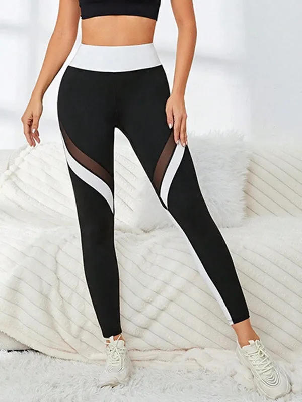 ZASUWA Female Contrast Color Stripes Sexy Sheer Mesh Leggings