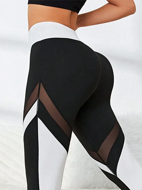 ZASUWA Female Contrast Color Stripes Sexy Sheer Mesh Leggings